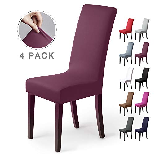 Fundas para sillas Pack de 4 Fundas sillas Comedor Fundas elásticas, Cubiertas para sillas,bielástico Extraíble Funda, Muy fácil de Limpiar, Duradera (Paquete de 4, UVA púrpura)