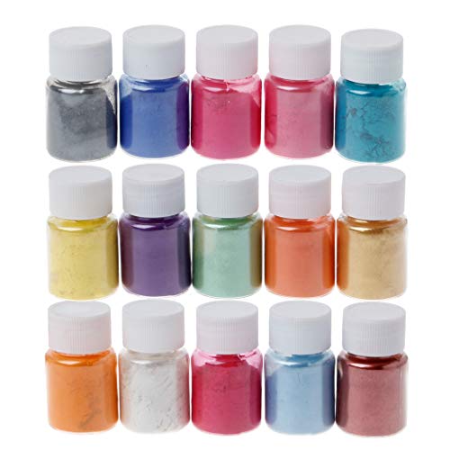 FURU Pigmento de color en polvo Mica en 15 colores, polvo brillante, resina epoxi, colorante perla, pigmento de brillo natural, polvo mineral