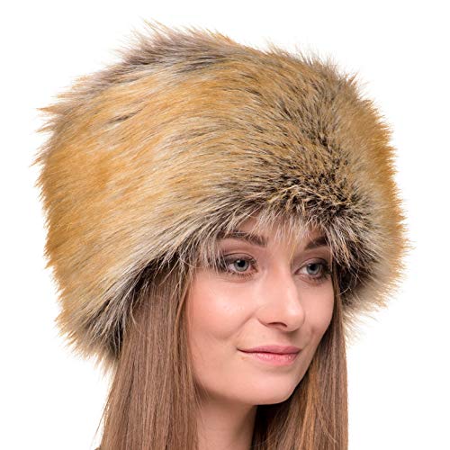 Futrzane Gorro de Mujer de Piel Cossack en Estilo Ruso (M, Zorro Rojo)