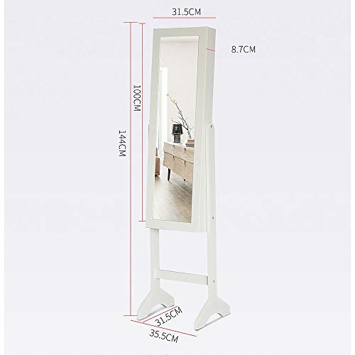 Gabinete de la joyería del espejo del vidrio del espejo del almacenamiento del espejo de la preparación del piso Para maquillaje dormitorio cosméticos ( Color : Blanco , tamaño : 35.5*33.5*144 )