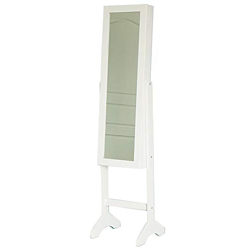 Gabinete de la joyería del espejo del vidrio del espejo del almacenamiento del espejo de la preparación del piso Para maquillaje dormitorio cosméticos ( Color : Blanco , tamaño : 35.5*33.5*144 )