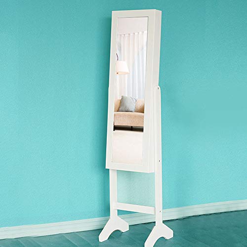 Gabinete de la joyería del espejo del vidrio del espejo del almacenamiento del espejo de la preparación del piso Para maquillaje dormitorio cosméticos ( Color : Blanco , tamaño : 35.5*33.5*144 )