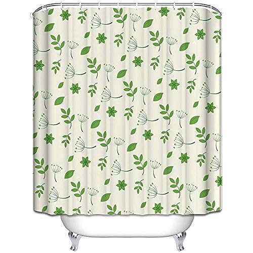 GABRI Hojas y cardos Verdes Frescos Dientes de león Flores Jabón Cortina de Ducha de poliéster Impermeable de Tela Impermeable