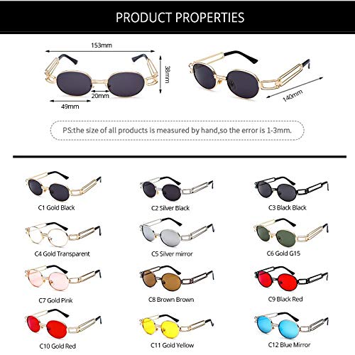 Gafas de Sol Sunglasses Gafas De Sol Clásicas Góticas Steampunk Hombres Mujeres Diseñador Vintage Marco Redondo De Metal Punk Gafas De Sol U