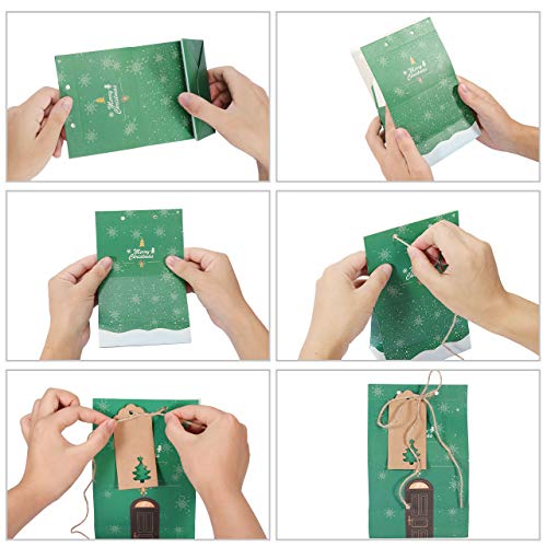 Gafild Cajas de Regalo Navidad, 24pcs 6 Estilos Bolsa de regalo para Calendario de Adviento papel Kraft para fiesta Dulces Galletas Chocolates Decoración de Regalos 22x13x6cm
