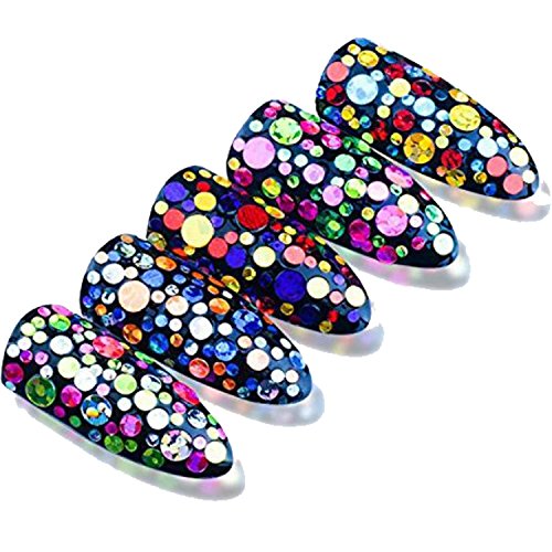 Galaxy Beauty - Decoración de uñas, con purpurina, Confeti Nail Art, holográfico, lentejuelas brillantes redondas, manicuras 3D para autoaplicación