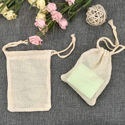 Ganbary Bolsa de jabón para ducha, bolsa de jabón de sisal natural mejorada de gran tamaño con cordón doble, perfecta para jabones espumosos, exfoliantes corporales y secadores, 4 piezas