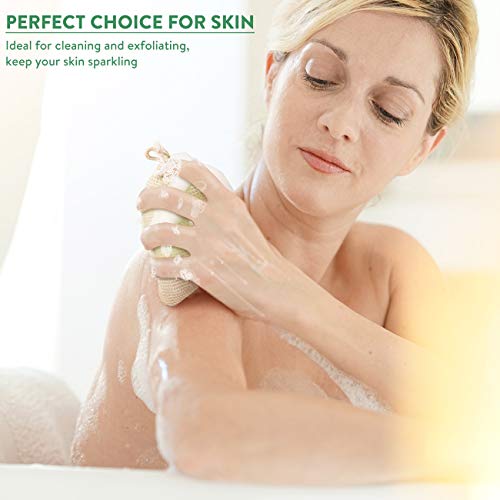 Ganbary Bolsa de jabón para ducha, bolsa de jabón de sisal natural mejorada de gran tamaño con cordón doble, perfecta para jabones espumosos, exfoliantes corporales y secadores, 4 piezas