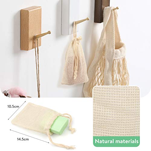 Ganbary Bolsa de jabón para ducha, bolsa de jabón de sisal natural mejorada de gran tamaño con cordón doble, perfecta para jabones espumosos, exfoliantes corporales y secadores, 4 piezas