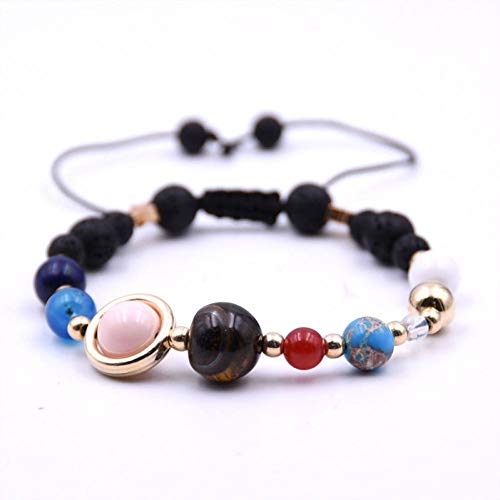 GAOKANG Moda 8 Planetas Vía Láctea Chakra Pulsera moldeada Lava Natural Piedra Difusor Pulsera Joyería,3