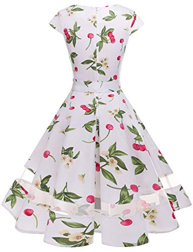 Gardenwed Vintage Vestidos Coctel Corto 50s Vestido de la Fiesta para Mujer White Small Cherry XS