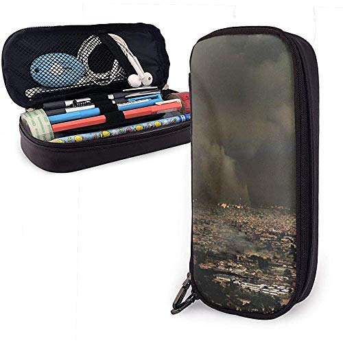 Gato negro y gato blanco Lindo estuche para lápices Estuche para lápices Bolsa de cuero Estuche para lápices con cremallera doble Estuche para oficina escolar Niñas Niños Adultos