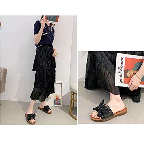 GDSSX Indumentaria Femenina Arco Zapatillas de Cuero Sandalias Planas de Interior y de la Playa al Aire Libre Sandalias de Diapositivas Acogedor (Color : Black, Size : 37)