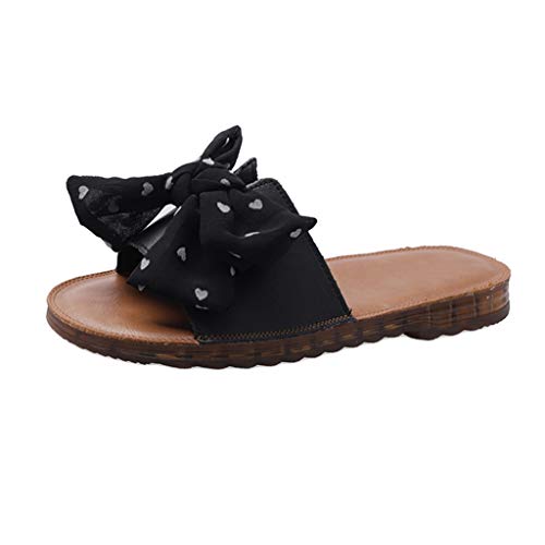 GDSSX Indumentaria Femenina Arco Zapatillas de Cuero Sandalias Planas de Interior y de la Playa al Aire Libre Sandalias de Diapositivas Acogedor (Color : Black, Size : 37)