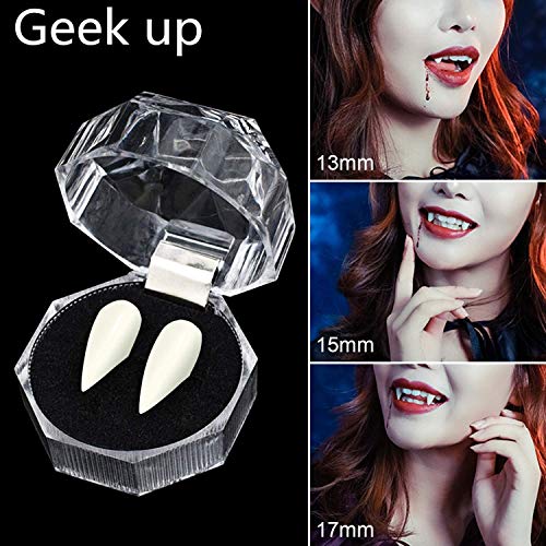 GEEK UP 3 Pares de Colmillos de Dientes de Vampiro, decoración de dentaduras postizas para Cosplay de Fiesta de Halloween con Adhesivo de pellets para Regalos de Fiesta de Disfraces de Halloween