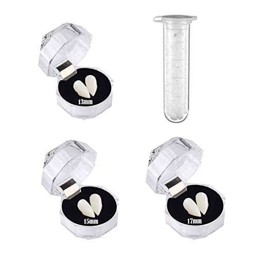 GEEK UP 3 Pares de Colmillos de Dientes de Vampiro, decoración de dentaduras postizas para Cosplay de Fiesta de Halloween con Adhesivo de pellets para Regalos de Fiesta de Disfraces de Halloween