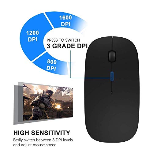GeekerChip Ratón Inalámbrico,Mouse Wireless 2.4G Mute de Mouse Inalambrico,Ultra Delgado,800-1200-1600 dpi Ajustable para Computadora,PC,Portátil,MacBook(Negra)