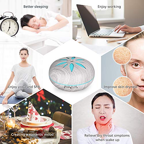 GeeRic humidificador ultrasónico 550ml, Difusor de aceite perfumado Nebulizador para aceites esenciales con 7 colores LED silencioso para yoga, sala de estar, habitación