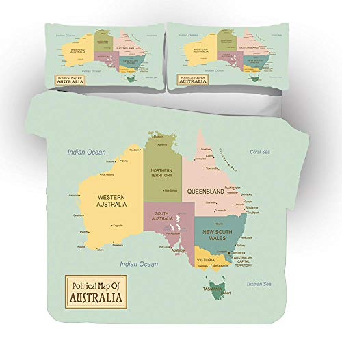 General brand 3 Piezas 260 x 220 cm Fundas de Edredón para Ropa de Cama Incluye 1 Funda Nórdica y 2 Fundas de Almohada - Mapa De Australia