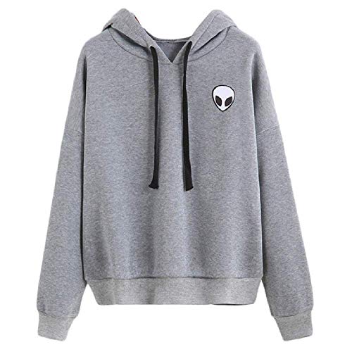 GERPY Casual Alien Print Harajuku Mujeres Sudaderas con Capucha Sudaderas con Capucha Larga Algodón Pullover Femme Solid Plus Taille Flat Cut E