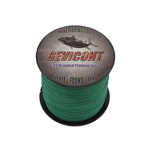 GEVICONT - Sedal de Pesca Trenzada (2000 m, 10 Colores, 4 Hilos, 2,7 kg - 100 Libras, Polietileno), Verde, 2187Yds(2000m)-40lb(18.1kg)-0.32mm