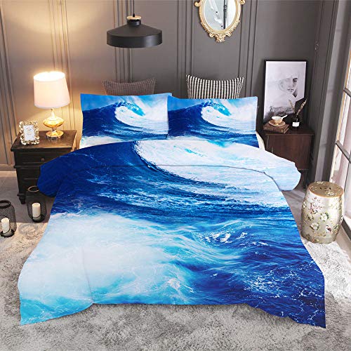 GFYL Conjunto de Funda nórdica Ocean, Conjunto de Funda nórdica de Paisaje de apartamento con Arte de diseño de hogar de Tema de diseño de Costa de mar Ondulado oceánico,B,200x200cm(79x79inch)
