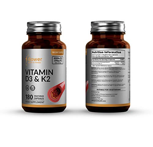 GH Vitamina D3 (4000iu) y Vitamina K2 (100μg) Capsulas | 180 Cápsulas Vegetariano de Alta Resistencia | Para la Resistencia Ósea, Corazón Sano y el Apoyo Inmunitario | Sin OGM, Gluten o Lácteos