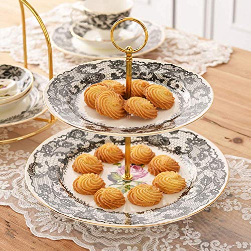 GHJA Soporte para Pasteles de cerámica de 2 Capas, Soporte para meriendas para el té de la Tarde, Plato para Pasteles, Plato para Frutas, decoración y presentación de Pasteles para Bodas y Cumple