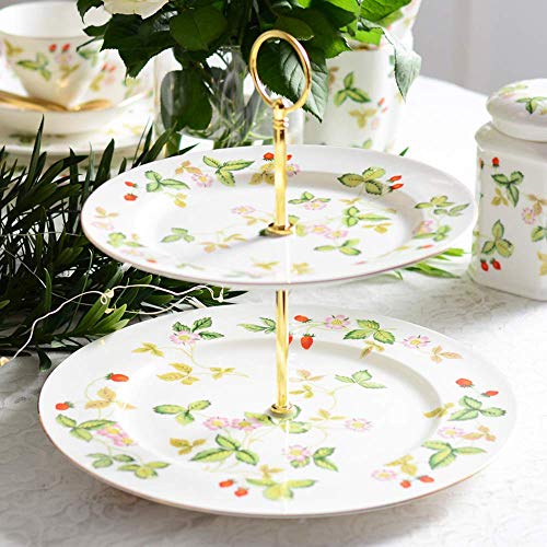 GHJA Soporte para Pasteles de cerámica de 2 Capas, Soporte para meriendas para el té de la Tarde, Plato para Pasteles, Plato para Frutas, decoración y presentación de Pasteles para Bodas y Cumple