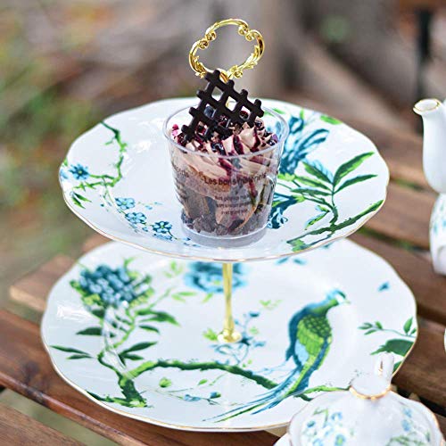 GHJA Soporte para Pasteles de cerámica de 2 Capas, Soporte para meriendas para el té de la Tarde, Plato para Pasteles, Plato para Frutas, decoración y presentación de Pasteles para Bodas y Cumple
