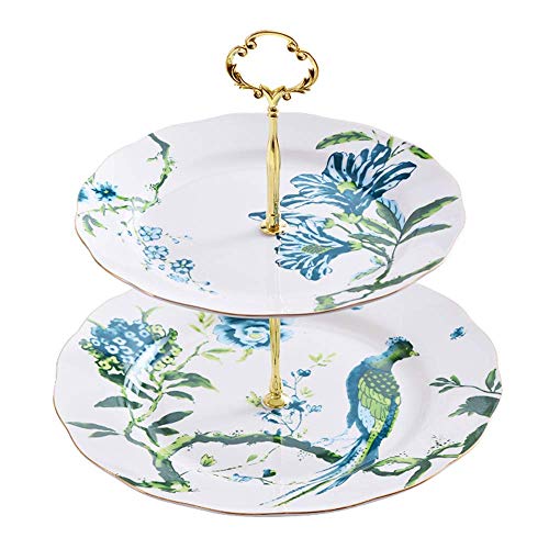 GHJA Soporte para Pasteles de cerámica de 2 Capas, Soporte para meriendas para el té de la Tarde, Plato para Pasteles, Plato para Frutas, decoración y presentación de Pasteles para Bodas y Cumple