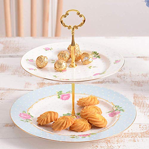 GHJA Soporte para Pasteles de cerámica de 2 Capas, Soporte para meriendas para el té de la Tarde, Plato para Pasteles, Plato para Frutas, decoración y presentación de Pasteles para Bodas y Cumple