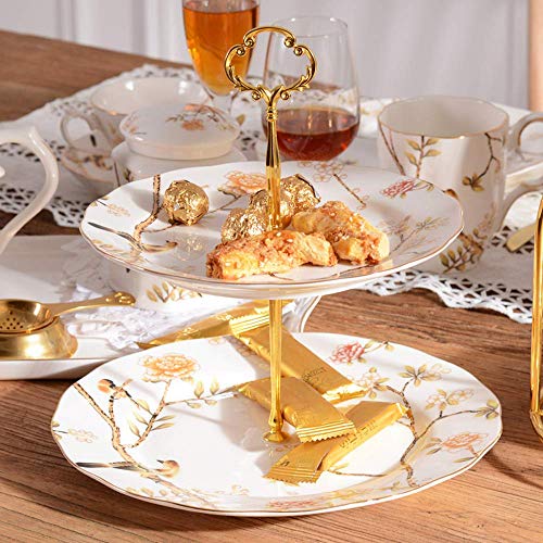 GHJA Soporte para Pasteles de cerámica de 2 Capas, Soporte para meriendas para el té de la Tarde, Plato para Pasteles, Plato para Frutas, decoración y presentación de Pasteles para Bodas y Cumple