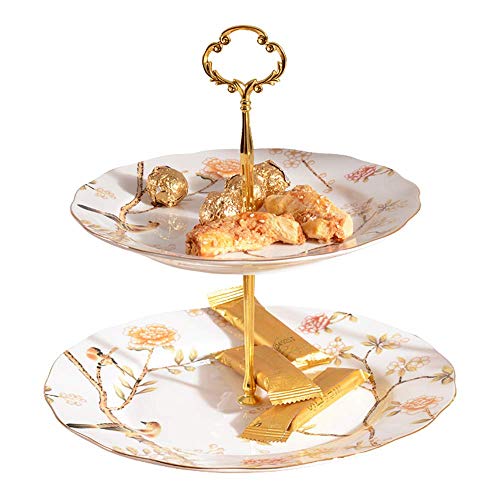 GHJA Soporte para Pasteles de cerámica de 2 Capas, Soporte para meriendas para el té de la Tarde, Plato para Pasteles, Plato para Frutas, decoración y presentación de Pasteles para Bodas y Cumple