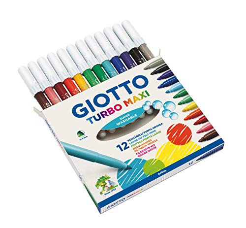 Giotto - Estuche de 12 rotuladores giotto turbo maxi. tinta inocua a base de agua. color surtido.