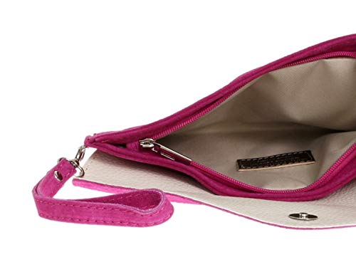 Girly Handbags Mujer Cuero de Gamuza Envelope Clutch Pulsera Piel Auténtica Rígido Bolso bandolera Fuchsia