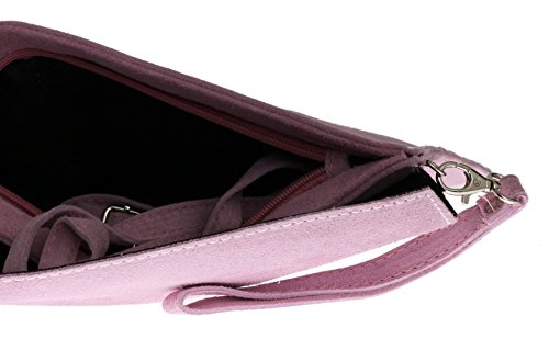 Girly Handbags Mujer Cuero de Gamuza Envelope Clutch Pulsera Piel Auténtica Rígido Bolso bandolera Rosa Claro