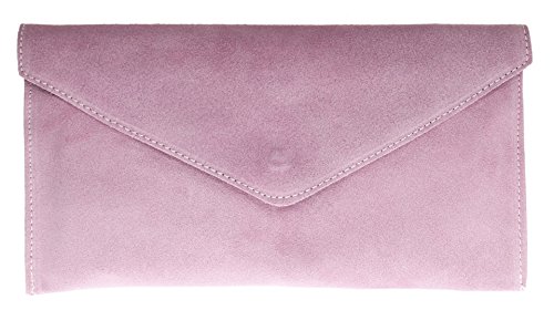 Girly Handbags Mujer Cuero de Gamuza Envelope Clutch Pulsera Piel Auténtica Rígido Bolso bandolera Rosa Claro