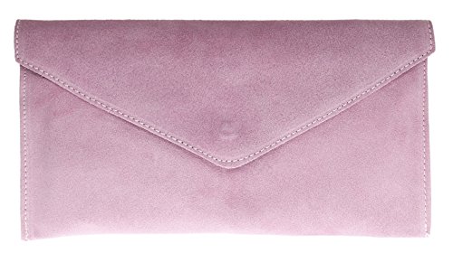 Girly Handbags Mujer Cuero de Gamuza Envelope Clutch Pulsera Piel Auténtica Rígido Bolso bandolera Rosa Claro