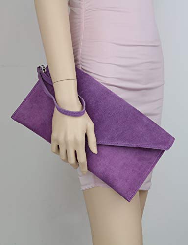 Girly Handbags Mujer Cuero de Gamuza Envelope Clutch Pulsera Piel Auténtica Rígido Bolso bandolera Rosa Claro