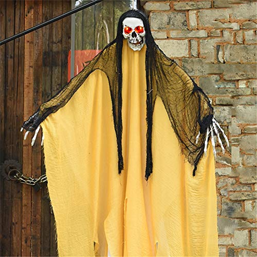 GJJRC Eventos Decoración para Halloween, Casa embrujada Colgando Fantasma Activado Ruido encantada Esqueleto Cuerpo Colgando Parca Puerta, Árbol, Decoración