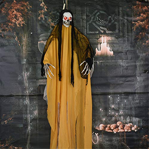 GJJRC Eventos Decoración para Halloween, Casa embrujada Colgando Fantasma Activado Ruido encantada Esqueleto Cuerpo Colgando Parca Puerta, Árbol, Decoración