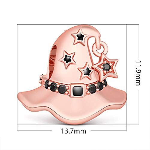 GNOCE Magic Witch Hat Charm Bead chapado en oro rosa con plata de ley 925 negro Cz Poderes mágicos encantos ajuste pulseras collar Halloween encanto regalo para niños