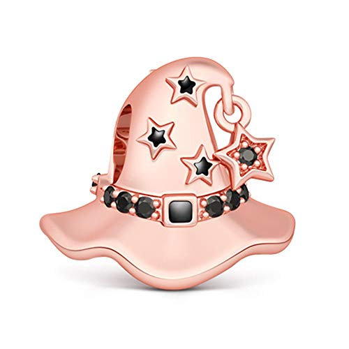 GNOCE Magic Witch Hat Charm Bead chapado en oro rosa con plata de ley 925 negro Cz Poderes mágicos encantos ajuste pulseras collar Halloween encanto regalo para niños