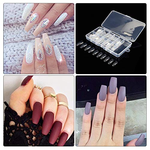 Gobesty Puntas de uñas postizas, 500 piezas natural Cubierta completa Forma de ataúd Transparente Estilo francés Acrílico Uñas postizas artificiales para salones de bailarina y manicura de uñas DIY