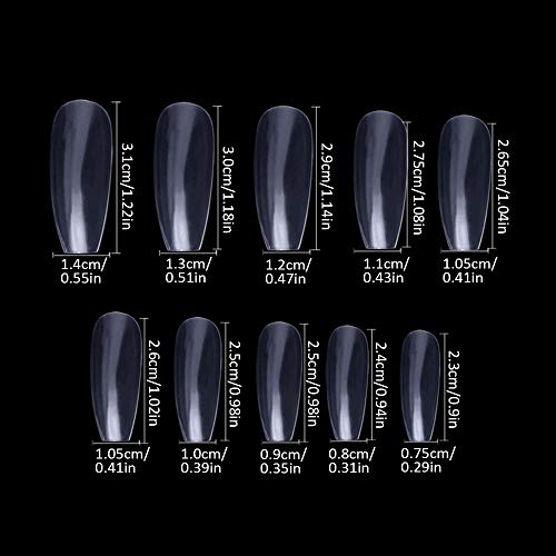 Gobesty Puntas de uñas postizas, 500 piezas natural Cubierta completa Forma de ataúd Transparente Estilo francés Acrílico Uñas postizas artificiales para salones de bailarina y manicura de uñas DIY