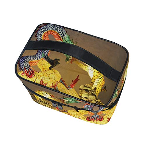 Golden Dragon Tiger King Bolsa Mochila de Maquillaje Almacenamiento Organizador de Cosméticos Portátil Estuche para Mujeres Señoras Niñas