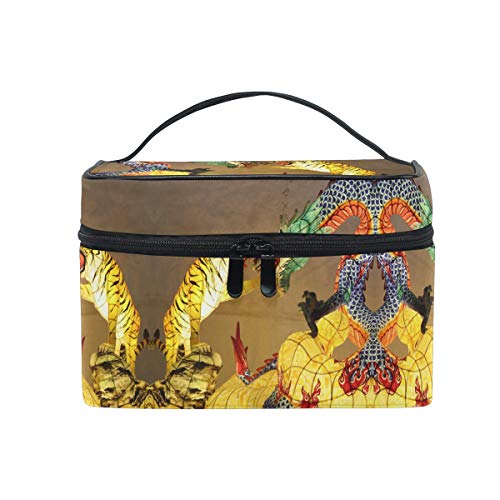 Golden Dragon Tiger King Bolsa Mochila de Maquillaje Almacenamiento Organizador de Cosméticos Portátil Estuche para Mujeres Señoras Niñas