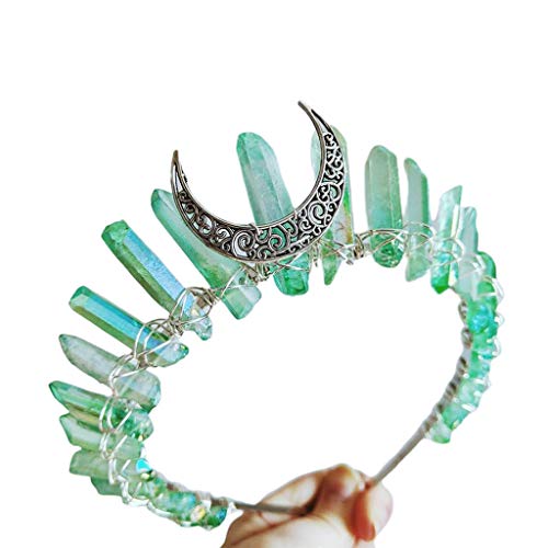 goneryisour Tiara de bruja vintage – Diadema de cristal sintético – Aleación Luna Ángel Aura corona accesorios de aros para el pelo 3 talla única