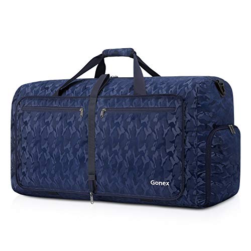 Gonex Bolsa de Viaje 80L, Plegable Ligero Bolso Equipaje Maleta Grande Bolsas Deportes Gimnasio Maletas de Mano Impermeable Duffel Travel Bag para Hombres y Mujeres Fin de Semana (Azul Camuflaje)